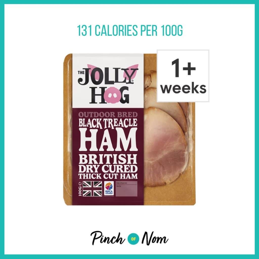 The Jolly Hog Outdoor Bred Black Treacle Ham featured in Pinch of Nom's Weekly Pinch of Shopping with the calorie count printed above (131 calories per 100g).