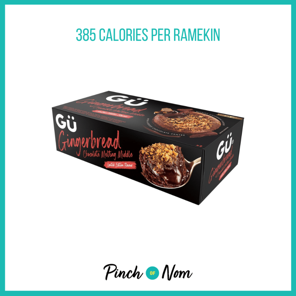 GÜ Gingerbread Melting Middle featured in Pinch of Nom's Weekly Pinch of Shopping with the calorie count printed above (385 calories per ramekin).