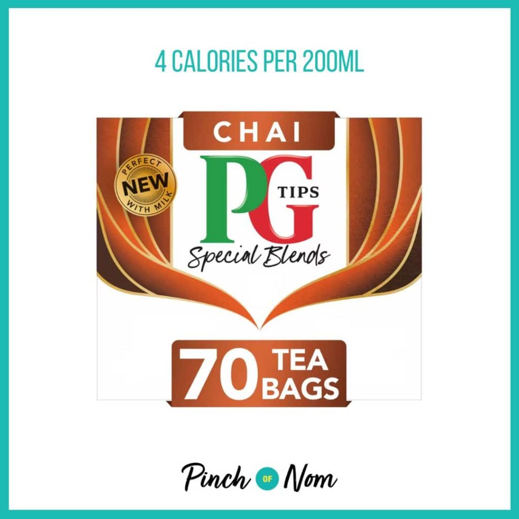 PG Tips Special Blends Chai Tea Bags featured in Pinch of Nom's Weekly Pinch of Shopping with the calorie count printed above (4 calories per 200ml).