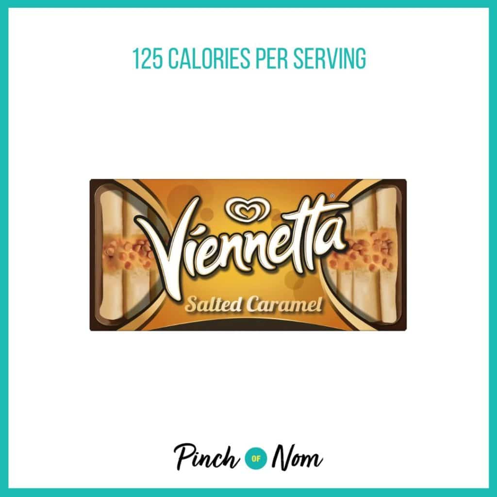 Viennetta Salted Caramel Ice Cream Dessert featured in Pinch of Nom's Weekly Pinch of Shopping with the calorie count printed above (125 calories per serving).