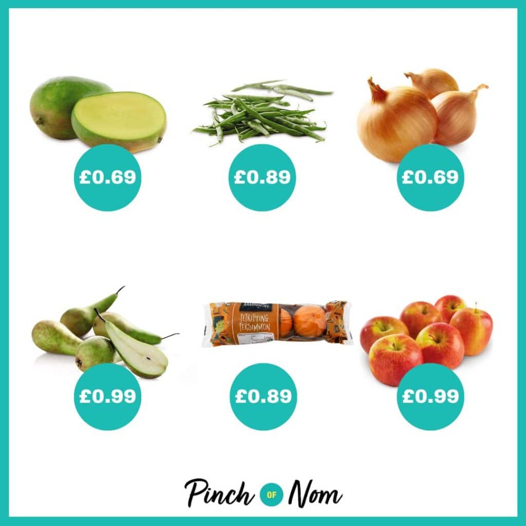 The fruit and veg selection from Aldi's Super 6, alongside their prices, featured in Pinch of Nom's Weekly Pinch of Shopping.