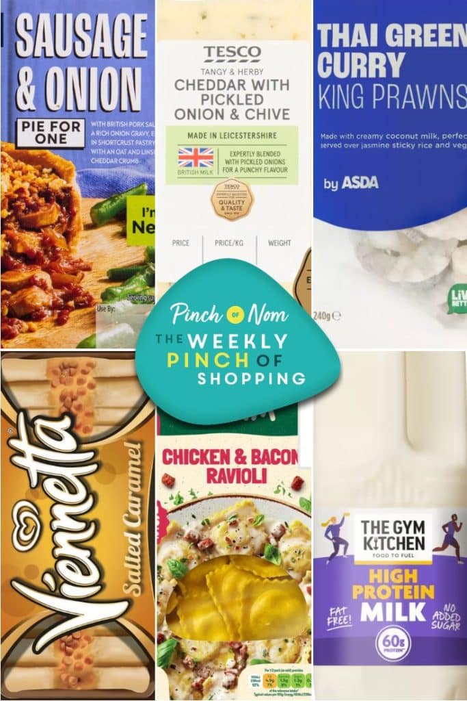 Six of the products from the Weekly Pinch of Shopping in a rectangle grid format. There is a logo at the centre of the image with The Weekly Pinch of Shopping in bold letters.