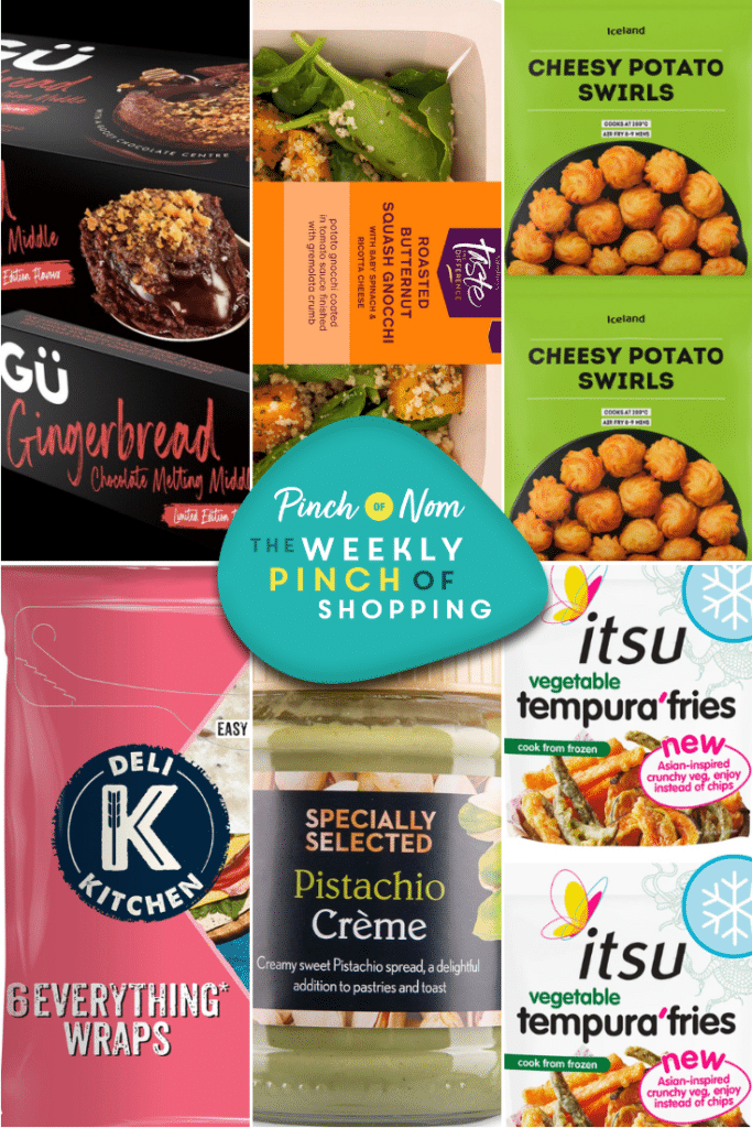 Six of the products from the Weekly Pinch of Shopping in a rectangular grid format. There is a logo at the centre of the image with The Weekly Pinch of Shopping in bold letters.