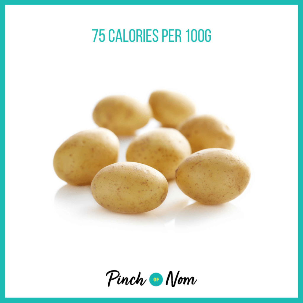 New Potatoes from Aldi's Super 6 selection, featured in Pinch of Nom's Weekly Pinch of Shopping with calories above (75 calories per 100g).