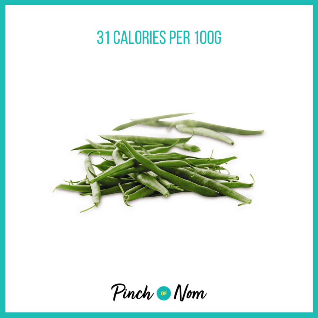 Fine Green Beans from Aldi's Super 6 selection, featured in Pinch of Nom's Weekly Pinch of Shopping with calories above (31 calories per 100g).