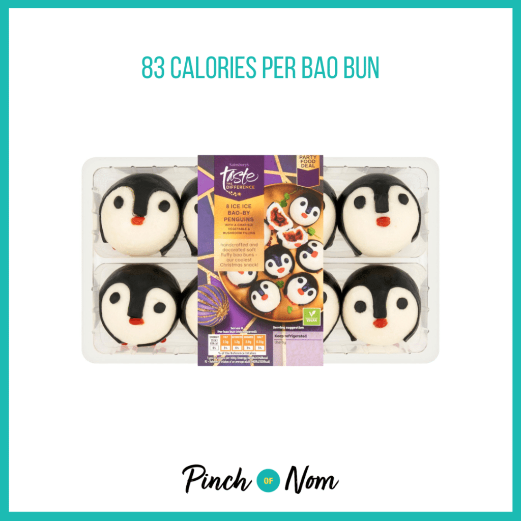 Sainsbury's Taste the Difference Ice Ice Bao-by Penguins featured in Pinch of Nom's Weekly Pinch of Shopping with the calorie count printed above (83 calories per bao bun).