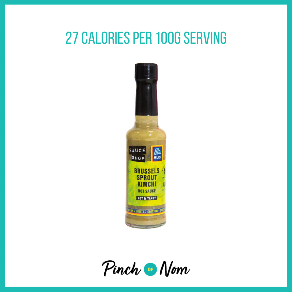 Sauce Shop x Aldi - Brussels Sprout Kimchi Hot Sauce featured in Pinch of Nom's Weekly Pinch of Shopping with the calorie count printed above (27 calories per 100g serving).