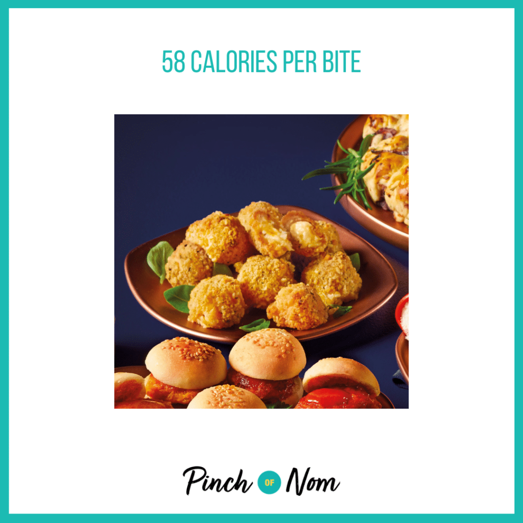 Specially Selected Black Truffle And Barbers Mac & Cheese Bites featured in Pinch of Nom's Weekly Pinch of Shopping with the calorie count printed above (58 calories per bite).