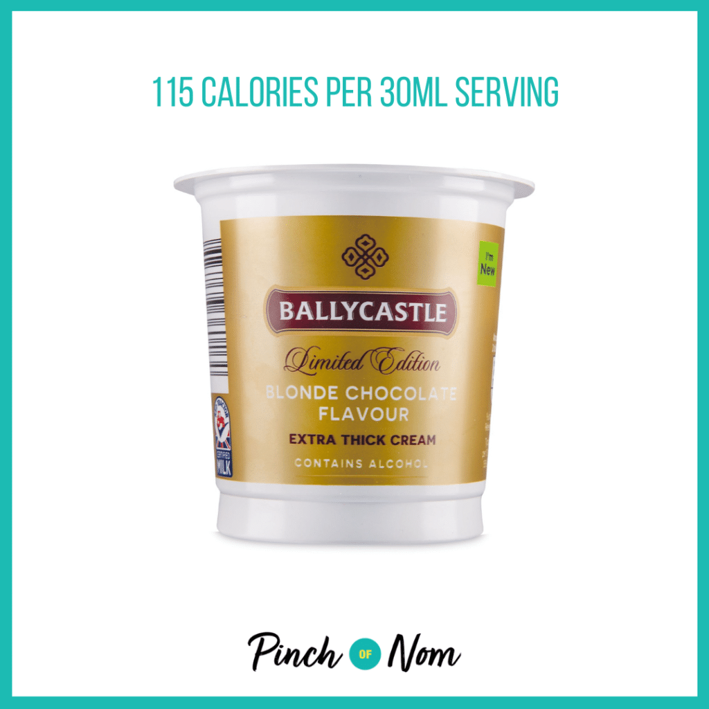 Ballycastle Blonde Flavoured Extra Thick Cream featured in Pinch of Nom's Weekly Pinch of Shopping with the calorie count printed above (115 calories per 30ml serving).