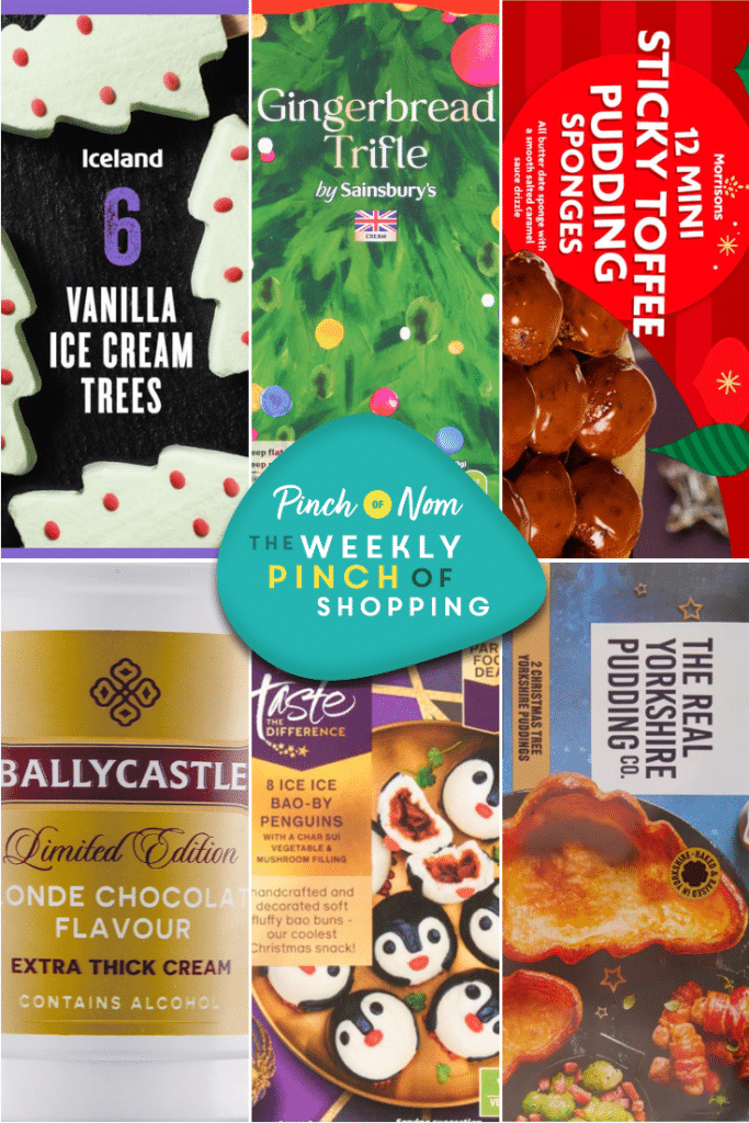 Six of the products from the Weekly Pinch of Shopping in a grid format. There is a logo at the centre of the image with The Weekly Pinch of Shopping in bold letters.