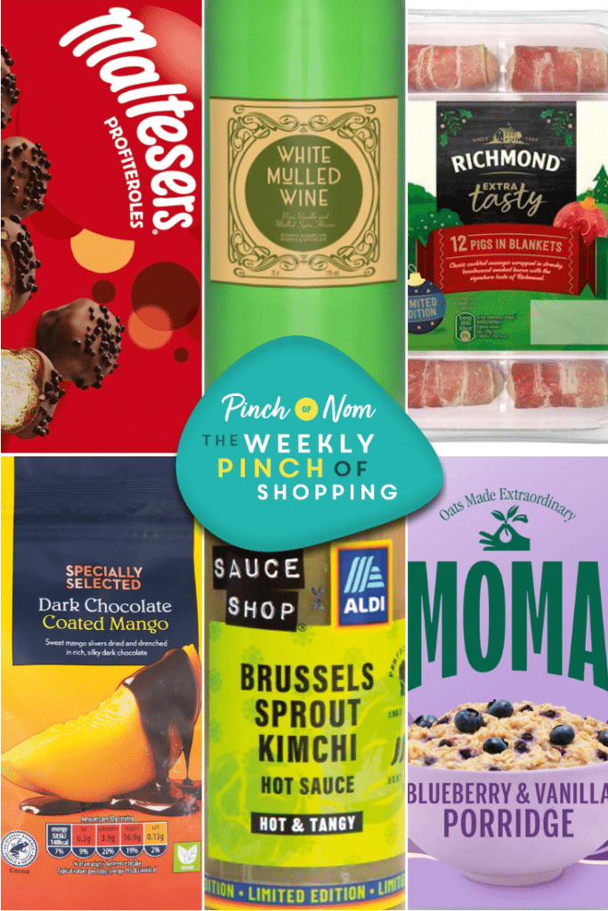 Six of the products from the Weekly Pinch of Shopping in a grid format. There is a logo at the centre of the image with The Weekly Pinch of Shopping in bold letters.