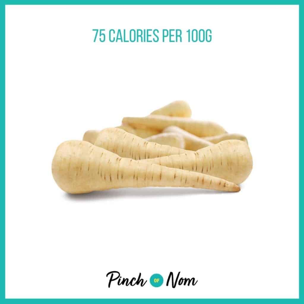 Parsnips from Aldi's Super 6 selection, featured in Pinch of Nom's Weekly Pinch of Shopping with calories above (75 calories per 100g).