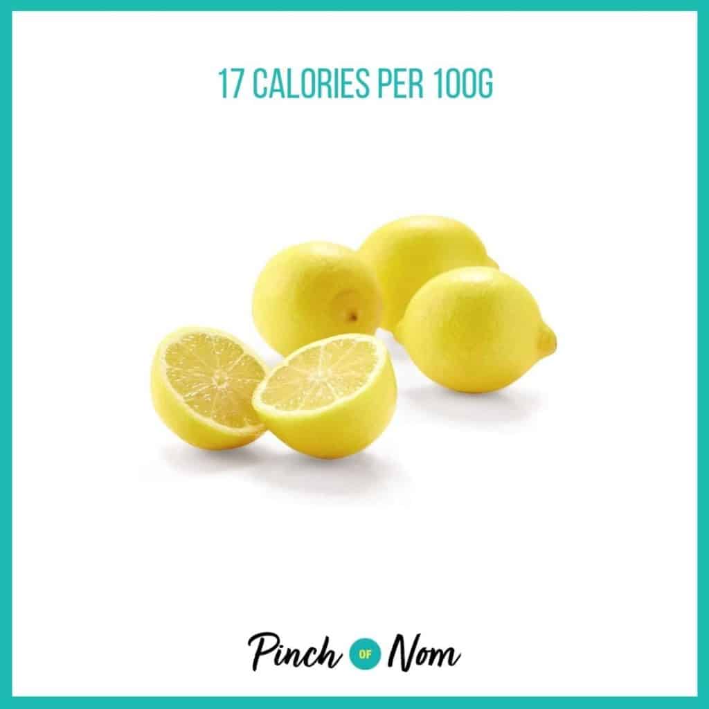 Lemons from Aldi's Super 6 selection, featured in Pinch of Nom's Weekly Pinch of Shopping with calories above (17 calories per 100g).