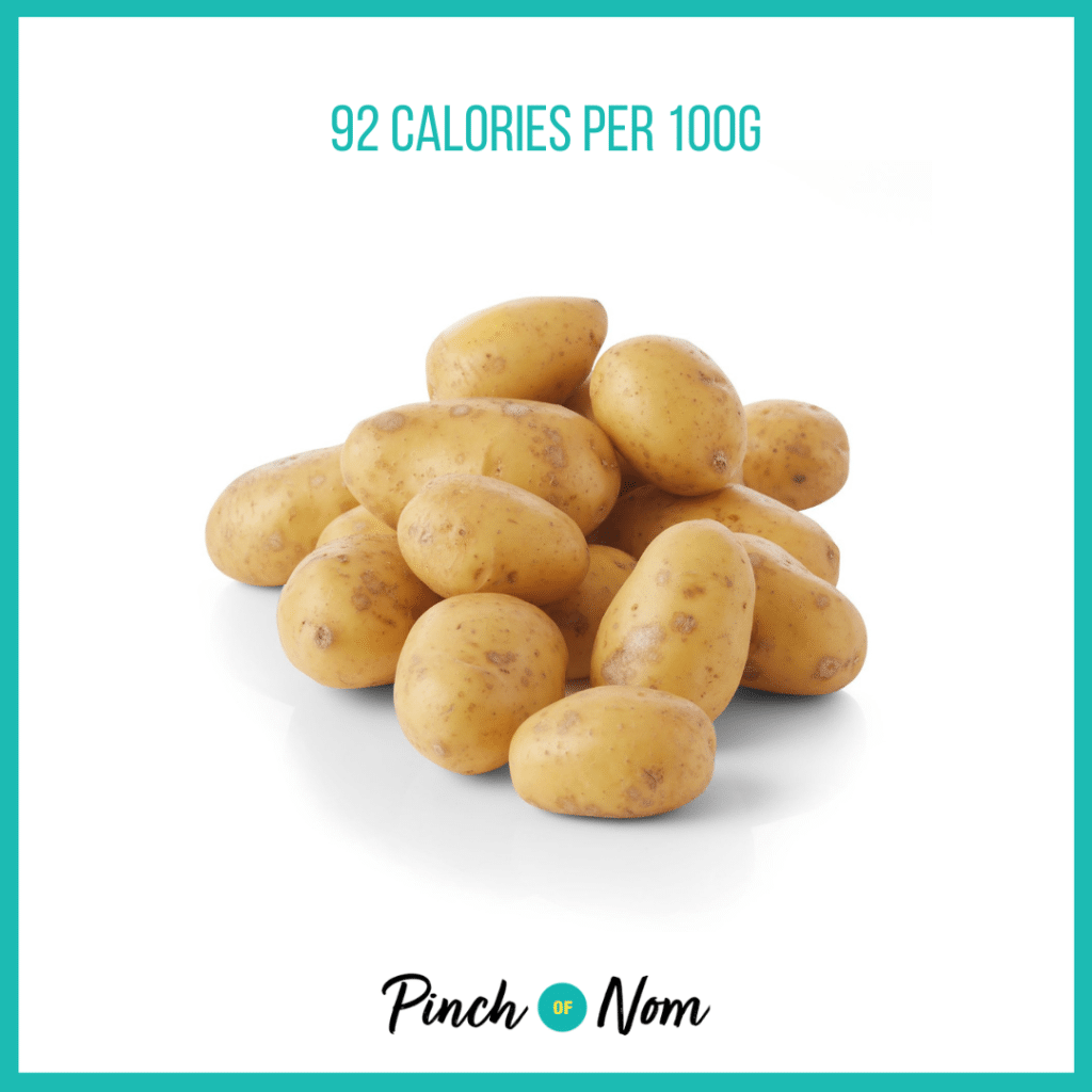 White Potatoes from Aldi's Super 6 selection, featured in Pinch of Nom's Weekly Pinch of Shopping with calories above (92 calories per 100g).