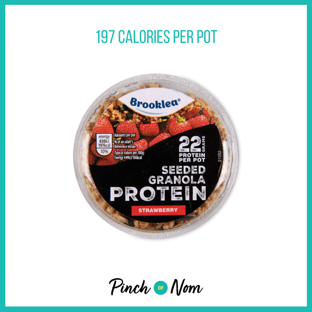 Brooklea Seeded Granola Protein Yoghurt featured in Pinch of Nom's Weekly Pinch of Shopping with the calorie count printed above (197 calories per pot).