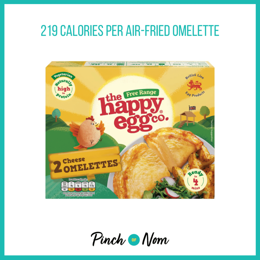 Noble Foods Happy Egg Cheese Omelettes featured in Pinch of Nom's Weekly Pinch of Shopping with the calorie count printed above (219 calories per air-fried omelette).