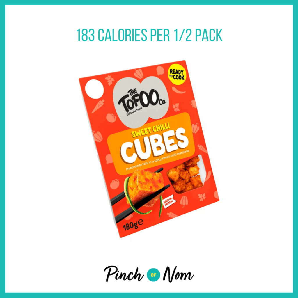 The Tofoo Co. Sweet Chilli Cubes featured in Pinch of Nom's Weekly Pinch of Shopping with the calorie count printed above (183 calories per 1/2 pack).