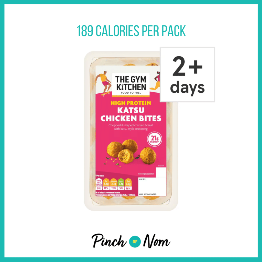 The Gym Kitchen Chicken Katsu Bites featured in Pinch of Nom's Weekly Pinch of Shopping with the calorie count printed above (189 calories per pack).