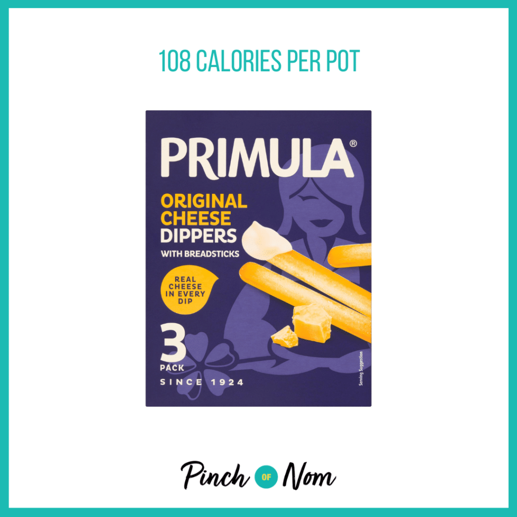 Primula Original Cheese Dippers with Breadsticks featured in Pinch of Nom's Weekly Pinch of Shopping with the calorie count printed above (108 calories per pot).