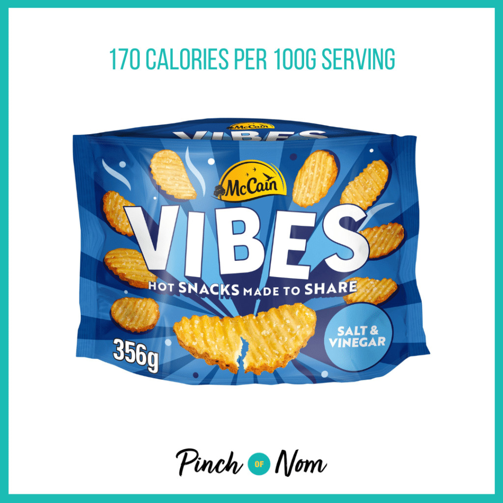 McCain Vibes Salt & Vinegar Flavour featured in Pinch of Nom's Weekly Pinch of Shopping with the calorie count printed above (170 calories per 100g serving).