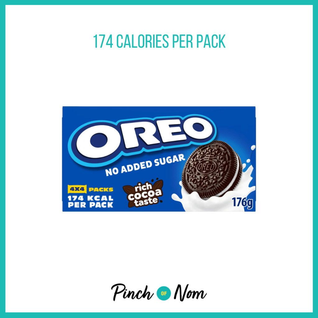 Oreo No Sugar Cookies featured in Pinch of Nom's Weekly Pinch of Shopping with the calorie count printed above (174 calories per pack).