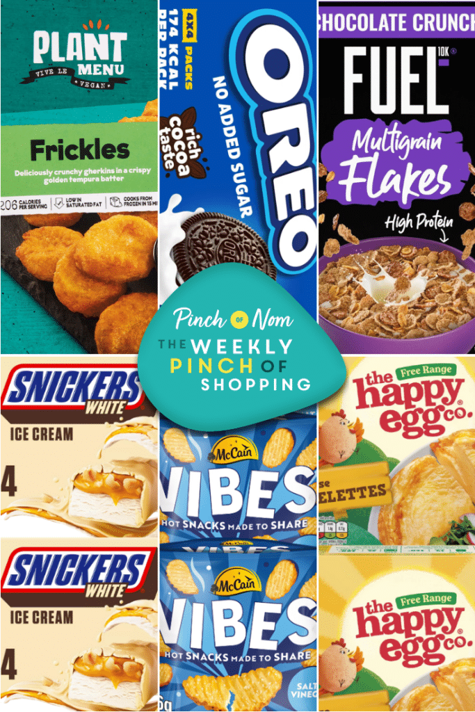 Six of the products from the Weekly Pinch of Shopping in a grid format. There is a logo at the centre of the image with The Weekly Pinch of Shopping in bold letters.