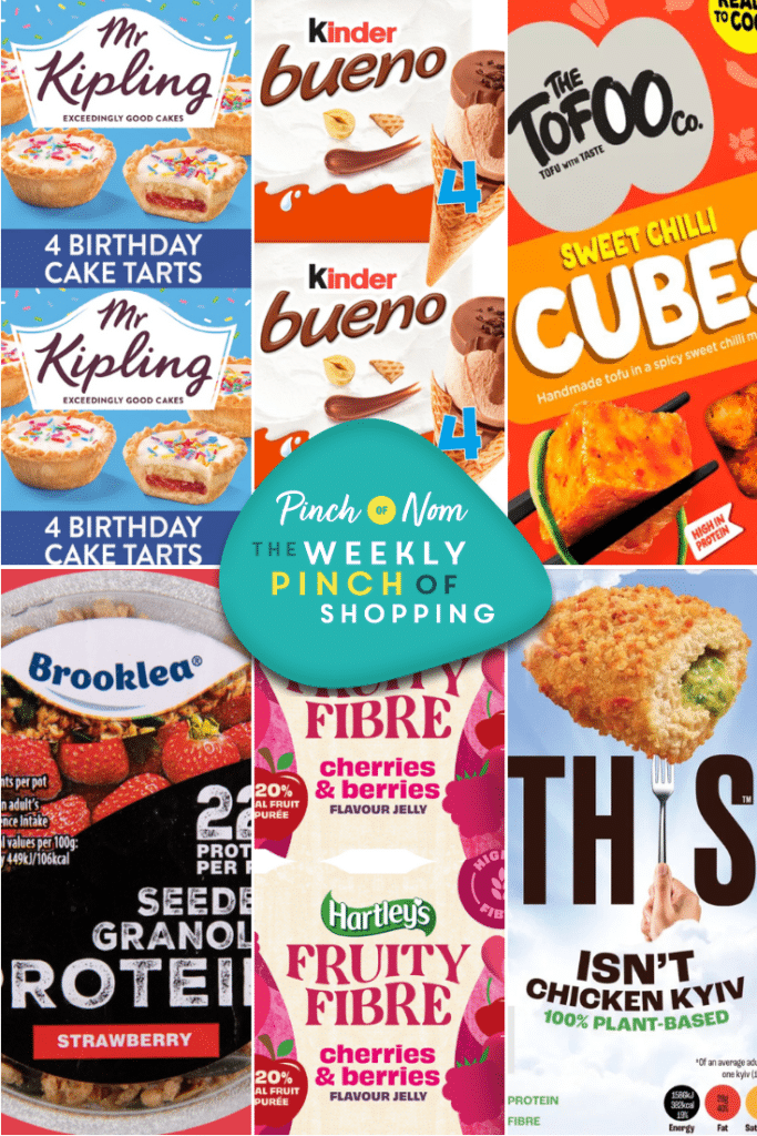 Six of the products from the Weekly Pinch of Shopping in a grid format. There is a logo at the centre of the image with The Weekly Pinch of Shopping in bold letters.