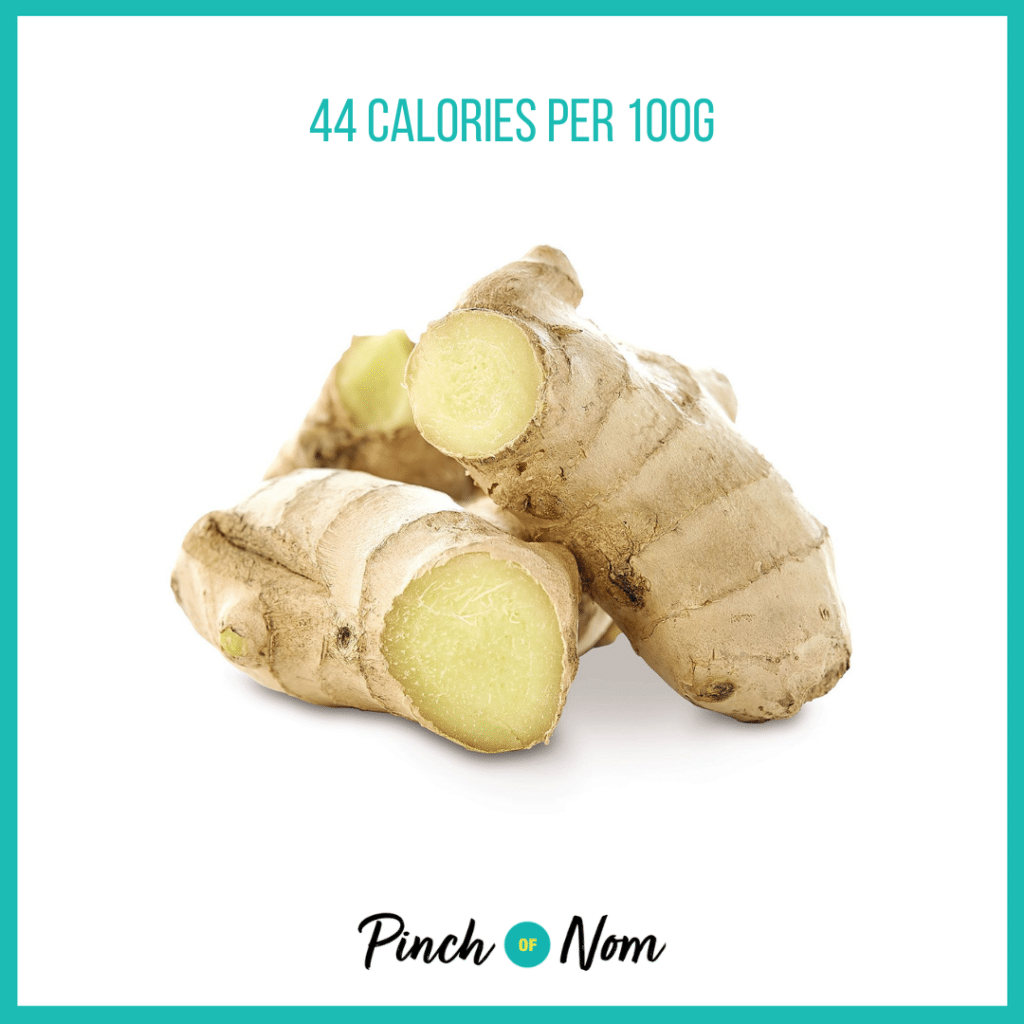 Ginger from Aldi's Super 6 selection, featured in Pinch of Nom's Weekly Pinch of Shopping with calories above (44 calories per 100g).