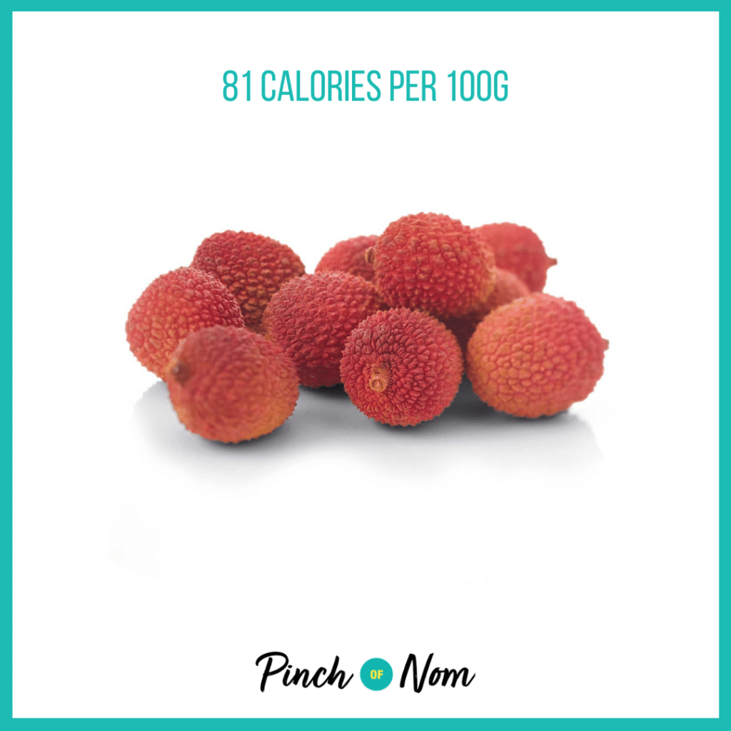 Lychees from Aldi's Super 6 selection, featured in Pinch of Nom's Weekly Pinch of Shopping with calories above (81 calories per 100g).