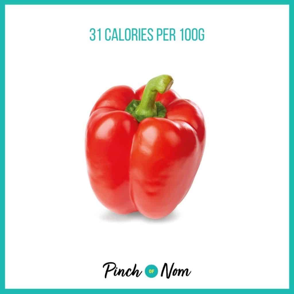 Red Pepper from Aldi's Super 6 selection, featured in Pinch of Nom's Weekly Pinch of Shopping with calories above (31 calories per 100g).