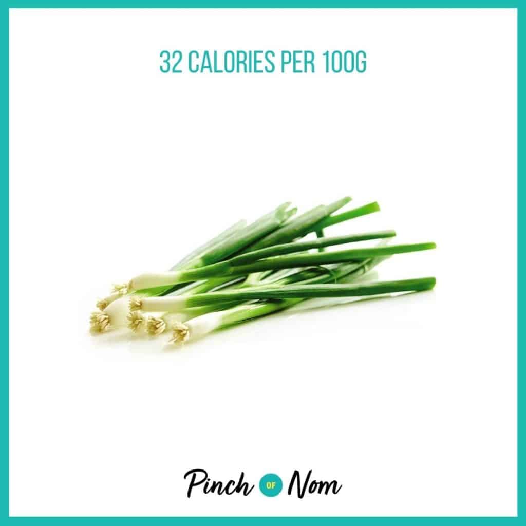 Spring Onions from Aldi's Super 6 selection, featured in Pinch of Nom's Weekly Pinch of Shopping with calories above (32 calories per 100g).