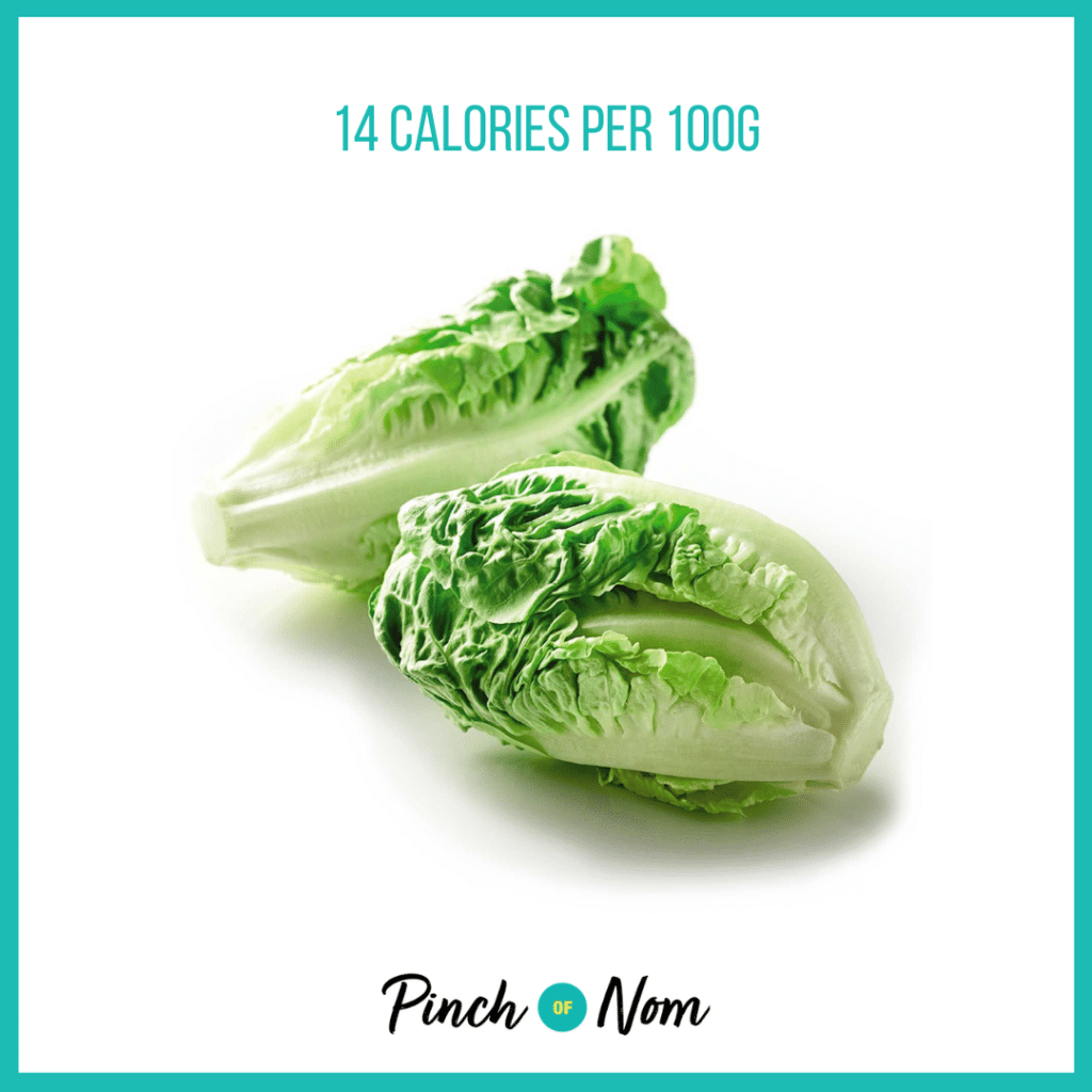 Sweet Gem Lettuce from Aldi's Super 6 selection, featured in Pinch of Nom's Weekly Pinch of Shopping with calories above (14 calories per 100g).