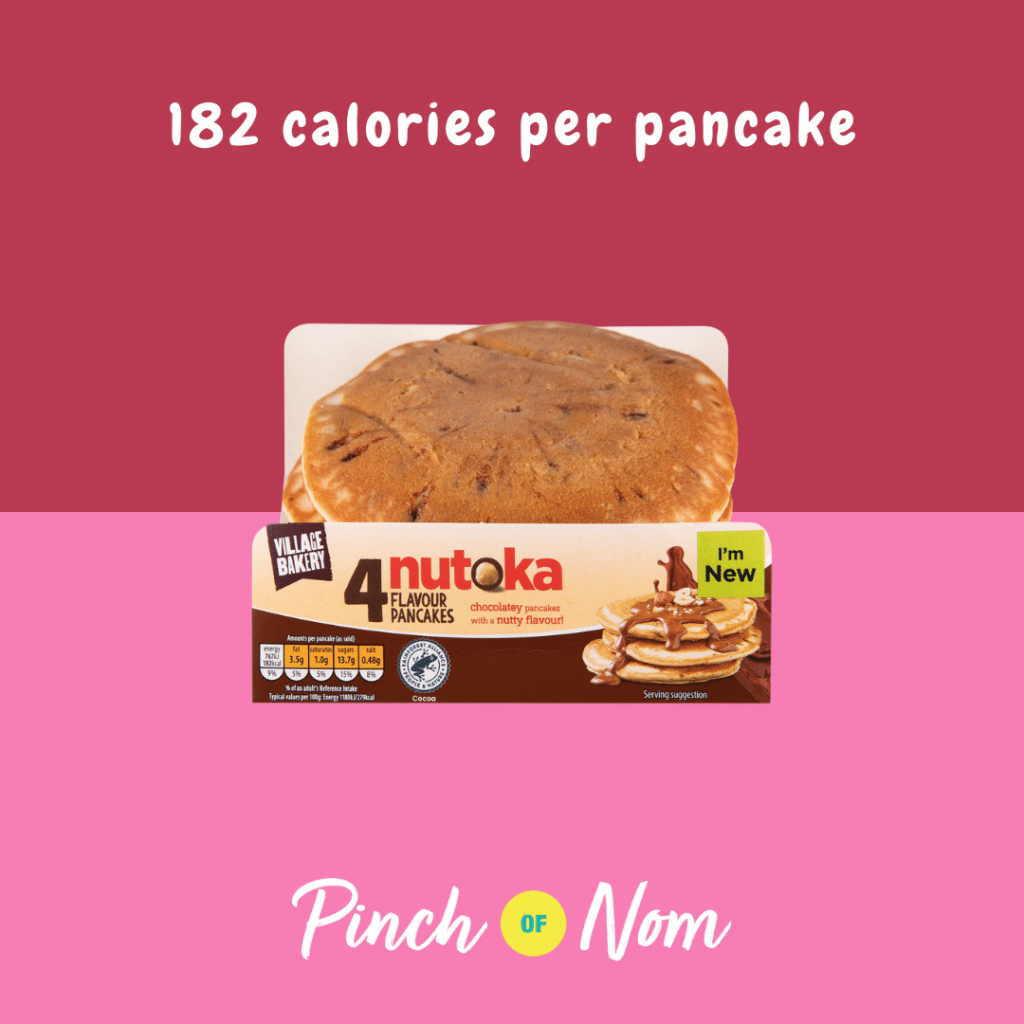 Nutoka Flavour Pancakes featured in Pinch of Nom's Weekly Pinch of Shopping with the calorie count printed above (182 calories per pancake).