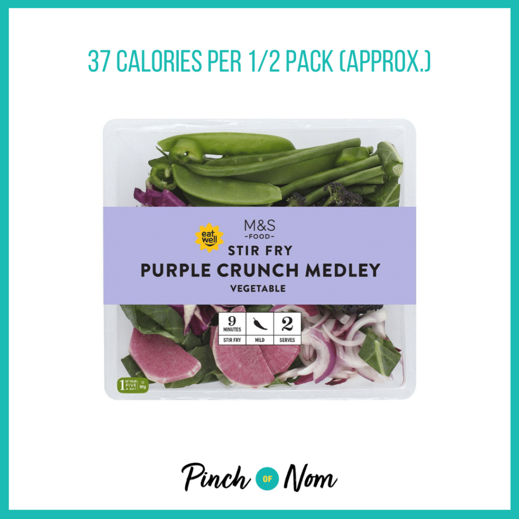 M&S Purple Crunch Stir Fry featured in Pinch of Nom's Weekly Pinch of Shopping with the calorie count printed above 37 calories per 1/2 pack (approx.).