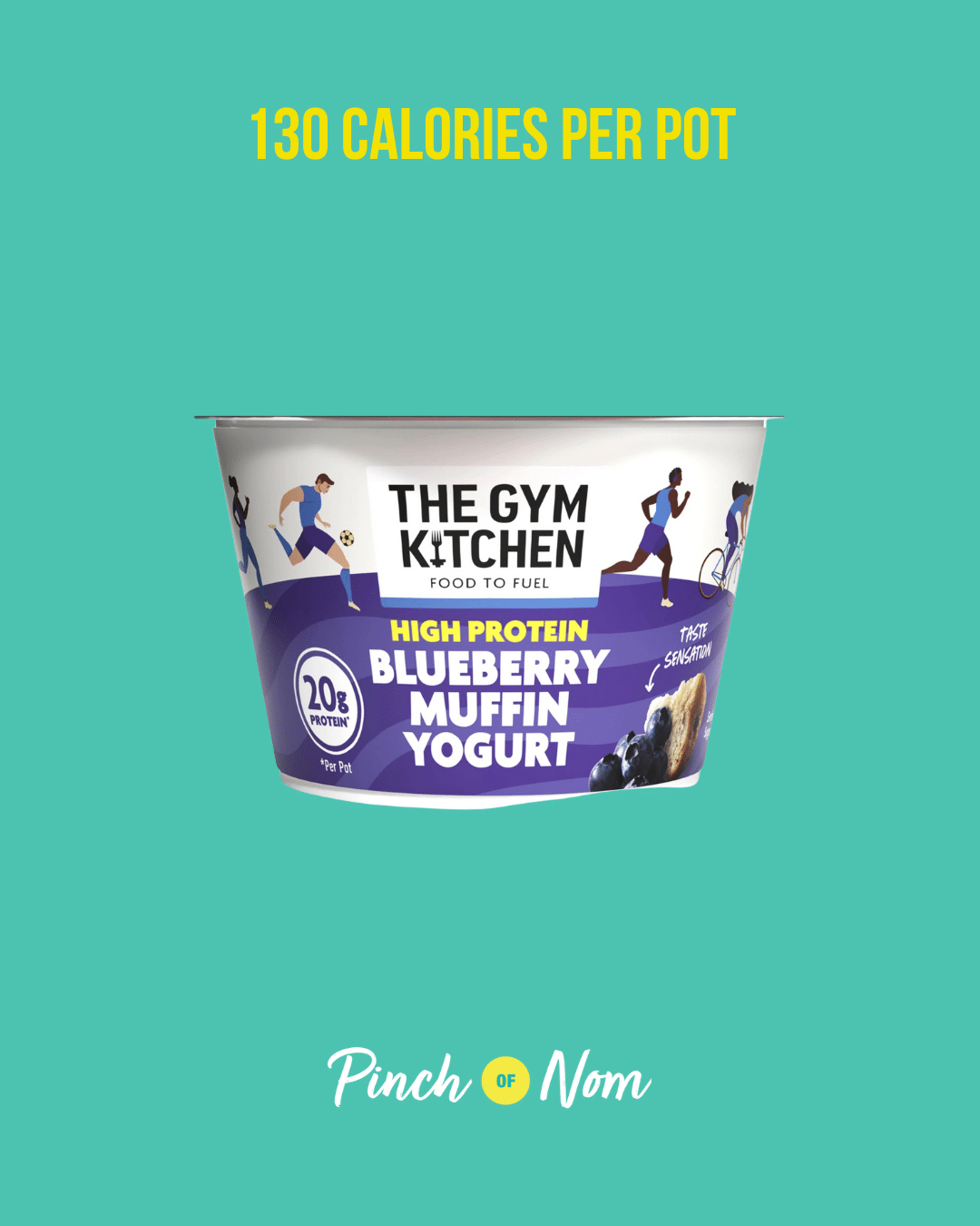 The Gym Kitchen Blueberry Muffin Protein Yogurt featured in Pinch of Nom's Weekly Pinch of Shopping with the calorie count printed above (130 calories per pot).