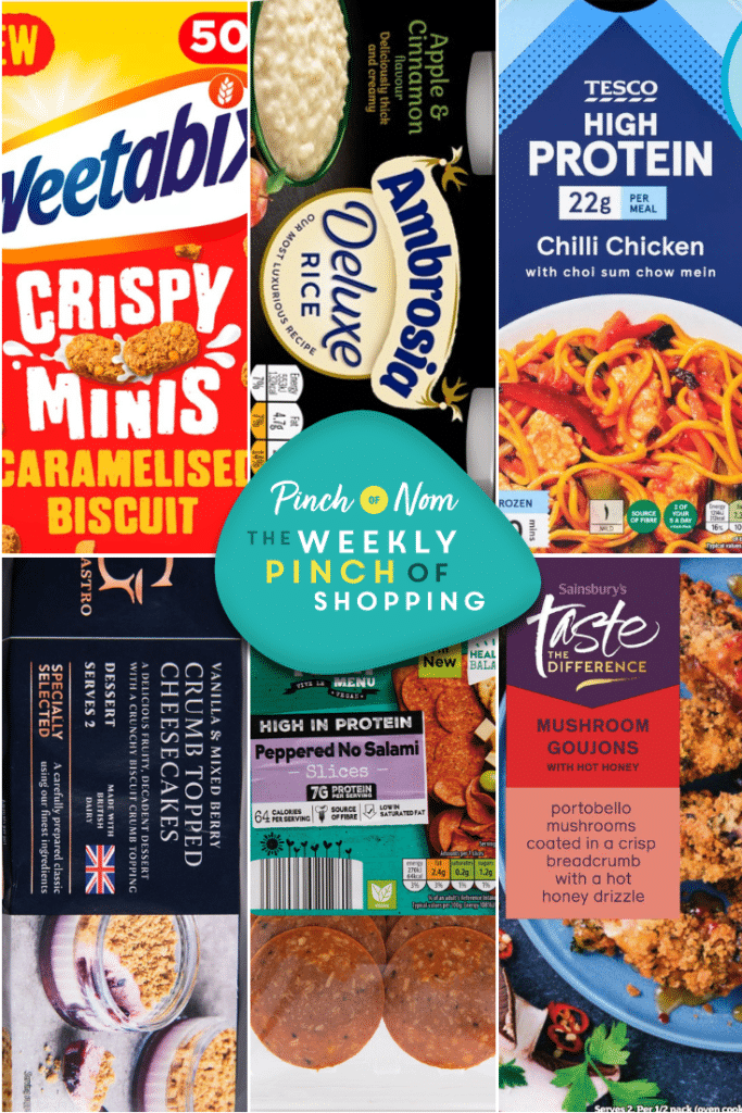 Six of the products from the Weekly Pinch of Shopping in a grid format. There is a logo at the centre of the image with The Weekly Pinch of Shopping in bold letters.