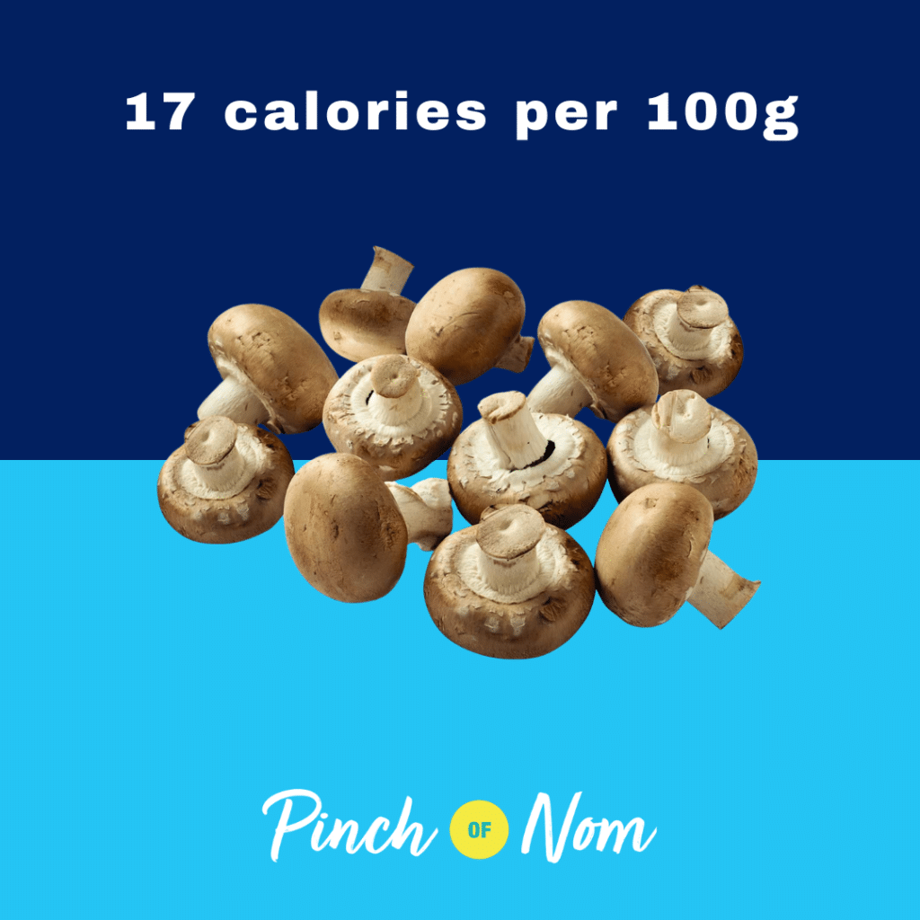 Chestnut Mushrooms from Aldi's Super 6 selection, featured in Pinch of Nom's Weekly Pinch of Shopping with calories above (17 calories per 100g).