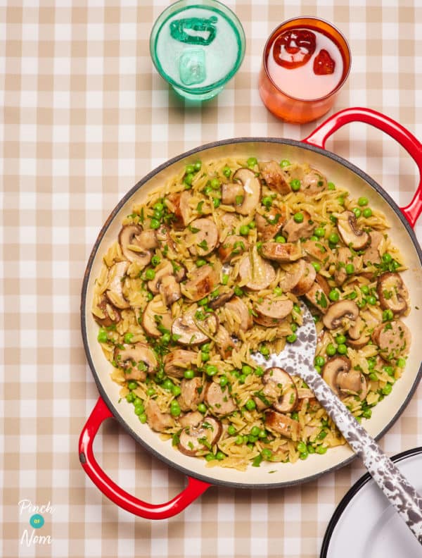 Herby Sausage Orzo pinchofnom.com