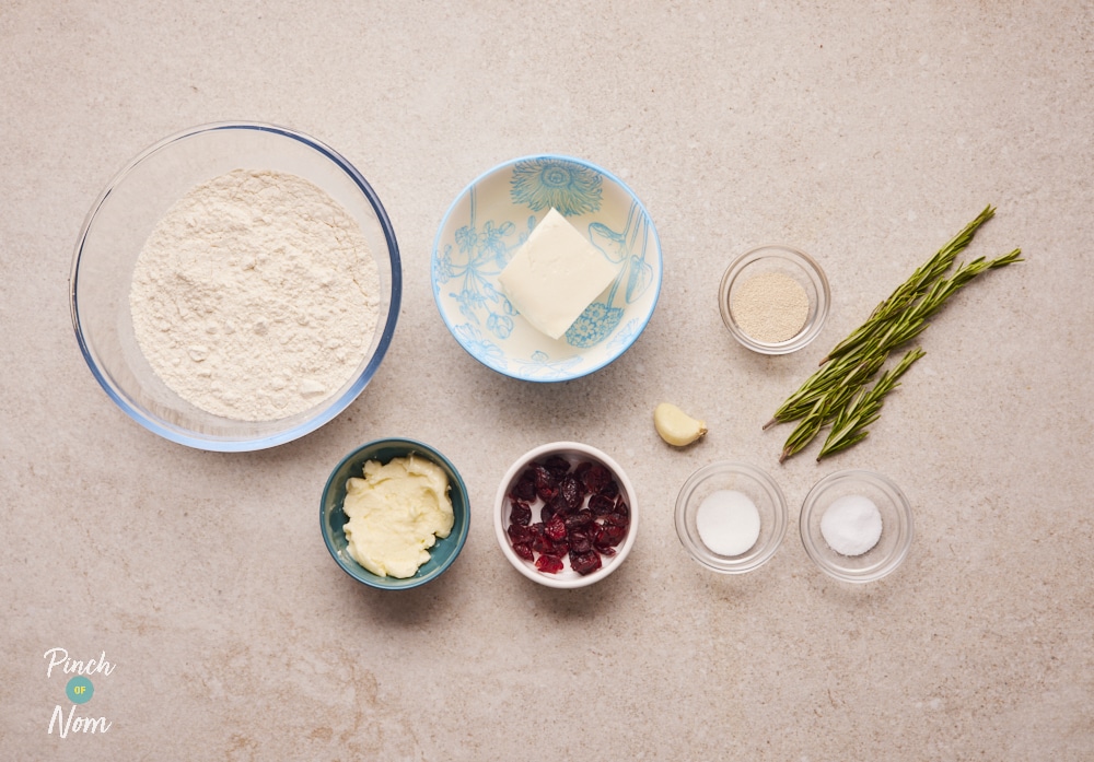 Ingredients for Christmas Dough Balls laid out on counter.