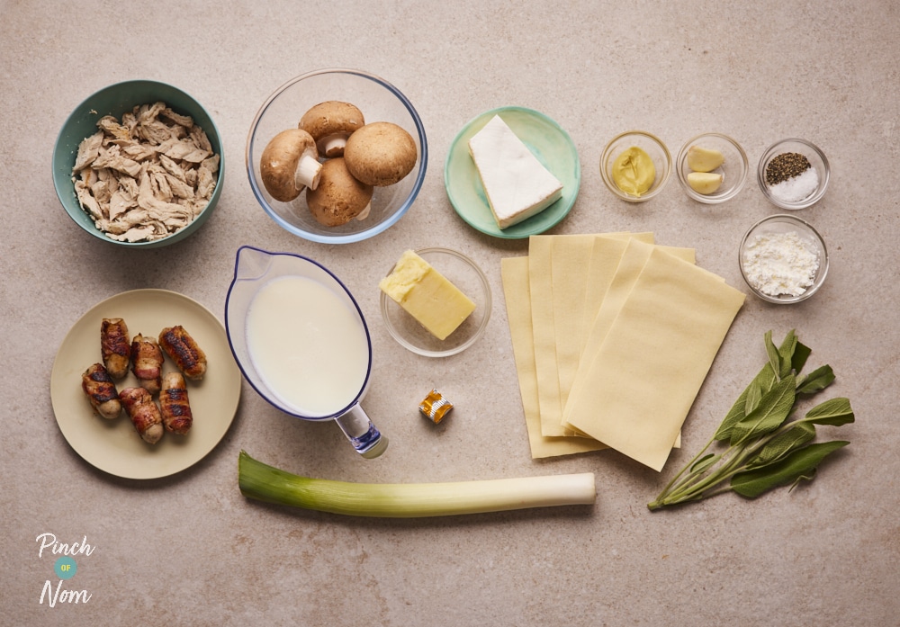 Ingredients for Christmas Lasagne laid out on counter.