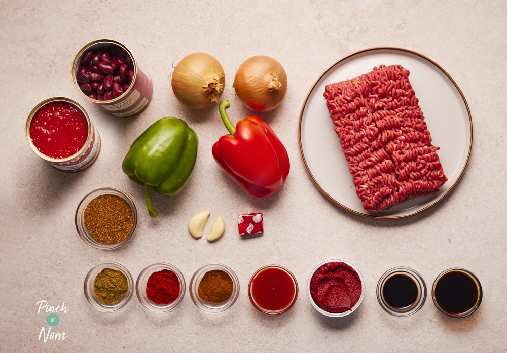 Ingredients for Smoky Chilli laid out on counter.