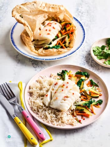 Air Fryer Asian-Style Fish Parcels pinchofnom.com