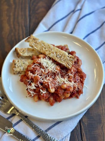 Air Fryer Cheesy Beans and Soldiers pinchofnom.com