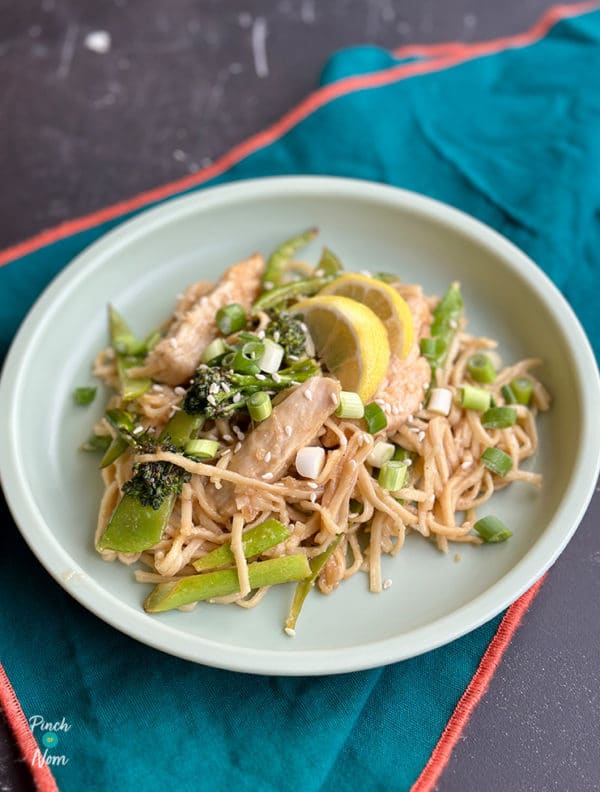 Air Fryer Chicken and Lemon Noodles pinchofnom.com