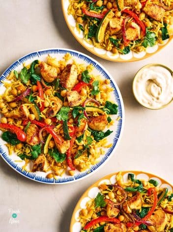 Air Fryer Chicken and Mango Chutney Traybake pinchofnom.com