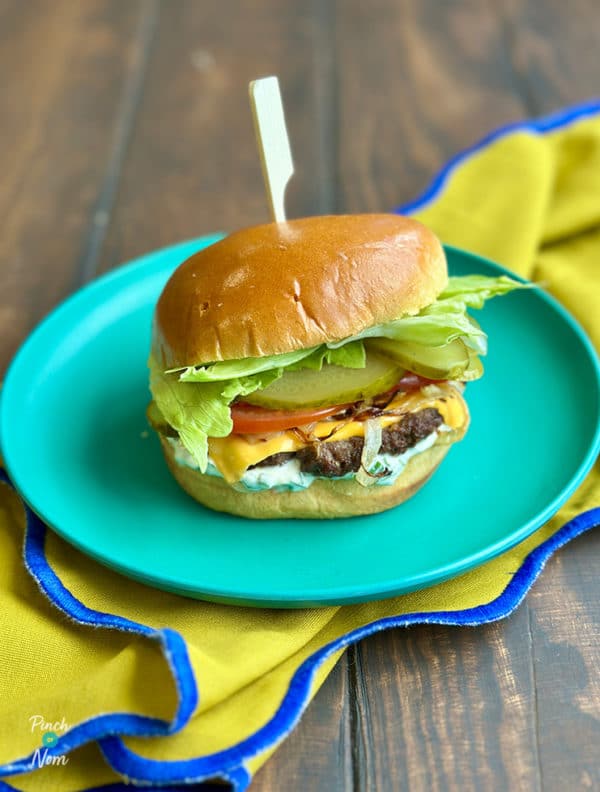 Air Fryer Ranch Burgers pinchofnom.com