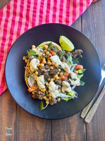 Air Fryer Spicy Beef and Chickpea Flatbread pinchofnom.com