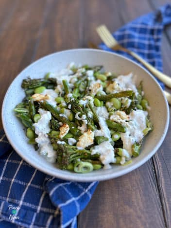 Air Fryer Asparagus, Broccoli and Feta Salad pinchofnom.com