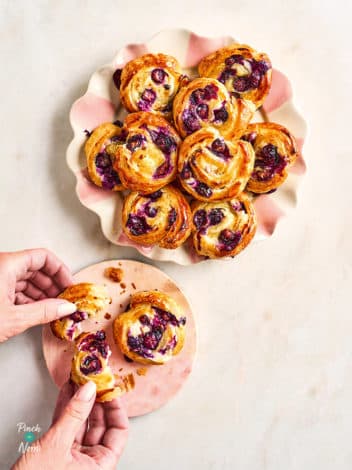 Air Fryer Blueberry Cheesecake Swirls pinchofnom.com