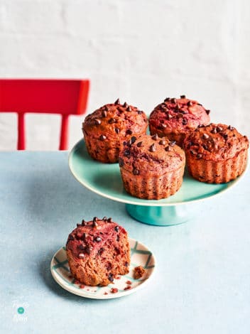 Air Fryer Chocolate and Beetroot Muffins pinchofnom.com
